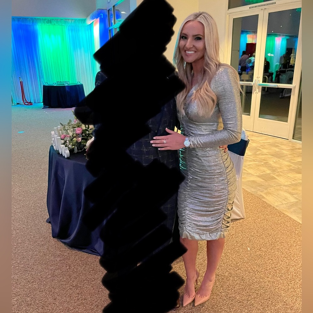 Rickie Freeman for Teri Jon - Silver Metallic MIDI Dress